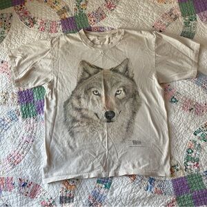 Vintage Wolf Graphic Short Sleeve T-Shirt in Natural White 100% Cotton